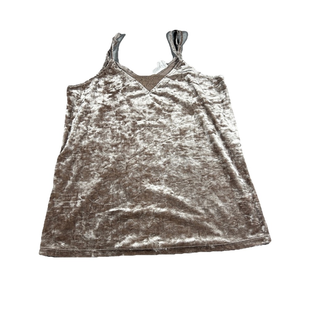 Olive + Oak Velvet Tank Top Lace Trim Beige Adjustable Strap Y2K Fairy Small